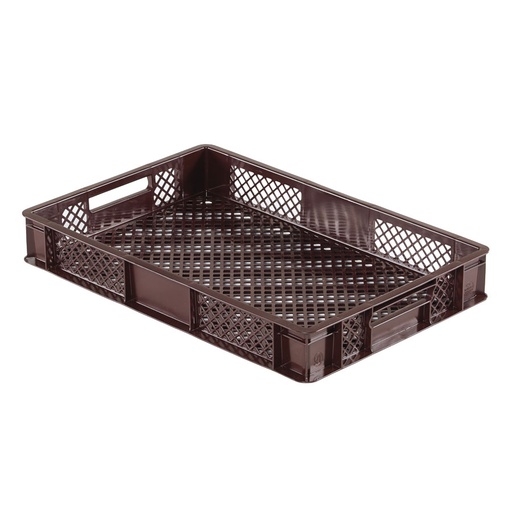 [045472] Caja plástica para pan con fondo y paredes perforadas y asas abiertas - Dim.: 600x400x90h mm - Marrón