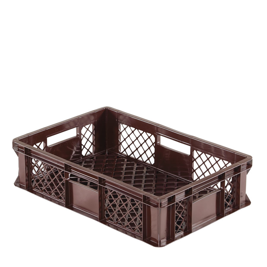 [045474] Caja plástica para pan con fondo y paredes perforadas y asas abiertas - Dim.: 600x400x150h mm - Marrón