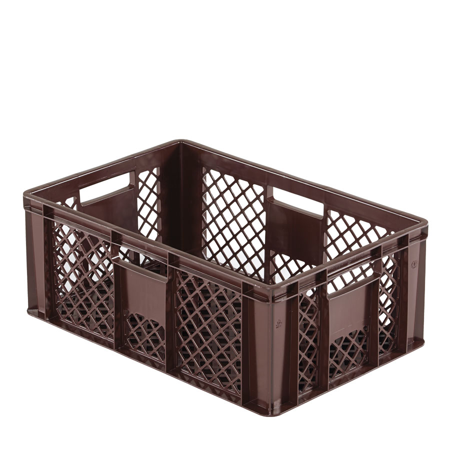 [045475] Caja plástica para pan con fondo y paredes perforadas y asas abiertas - Dim.: 600x400x240h mm - Marrón
