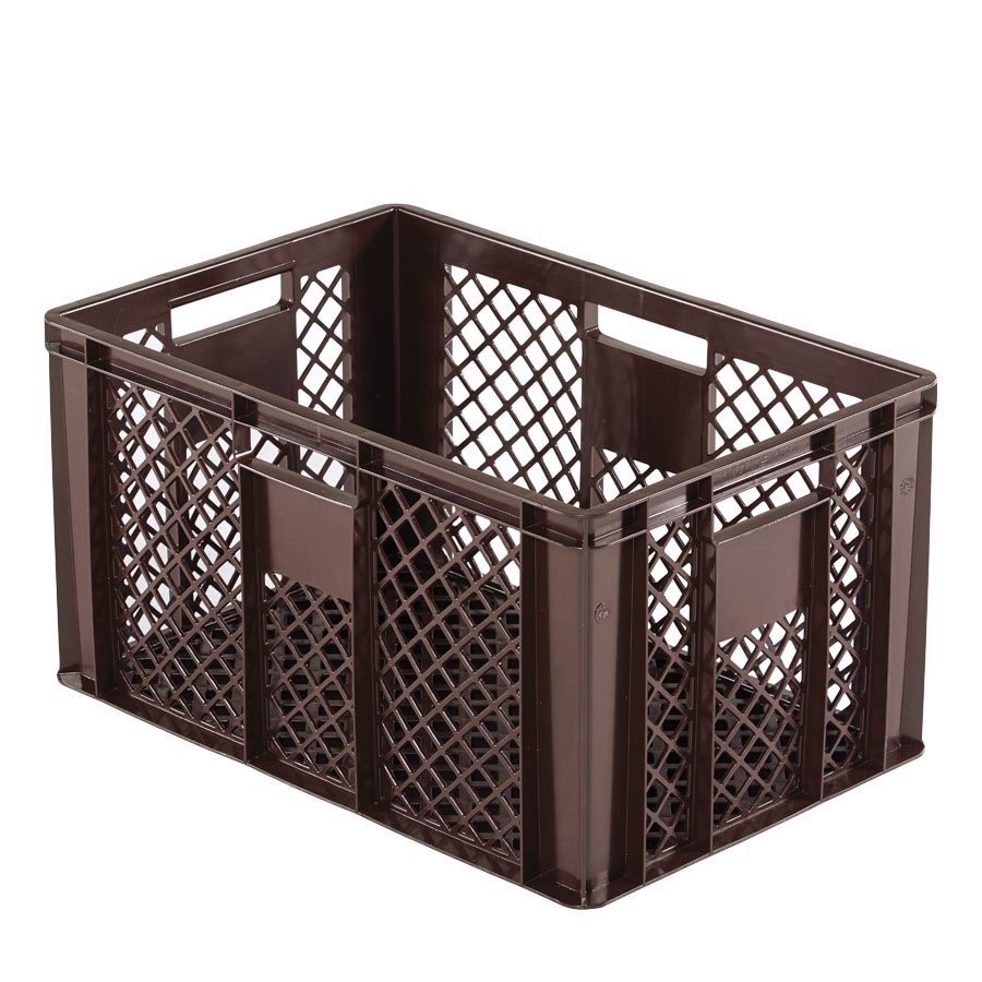 [045476] Caja plástica para pan con fondo y paredes perforadas y asas abiertas - Dim.: 600x400x320h mm - Marrón