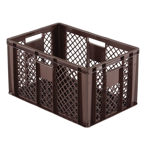 [045476] Caja plástica para pan con fondo y paredes perforadas y asas abiertas - Dim.: 600x400x320h mm - Marrón