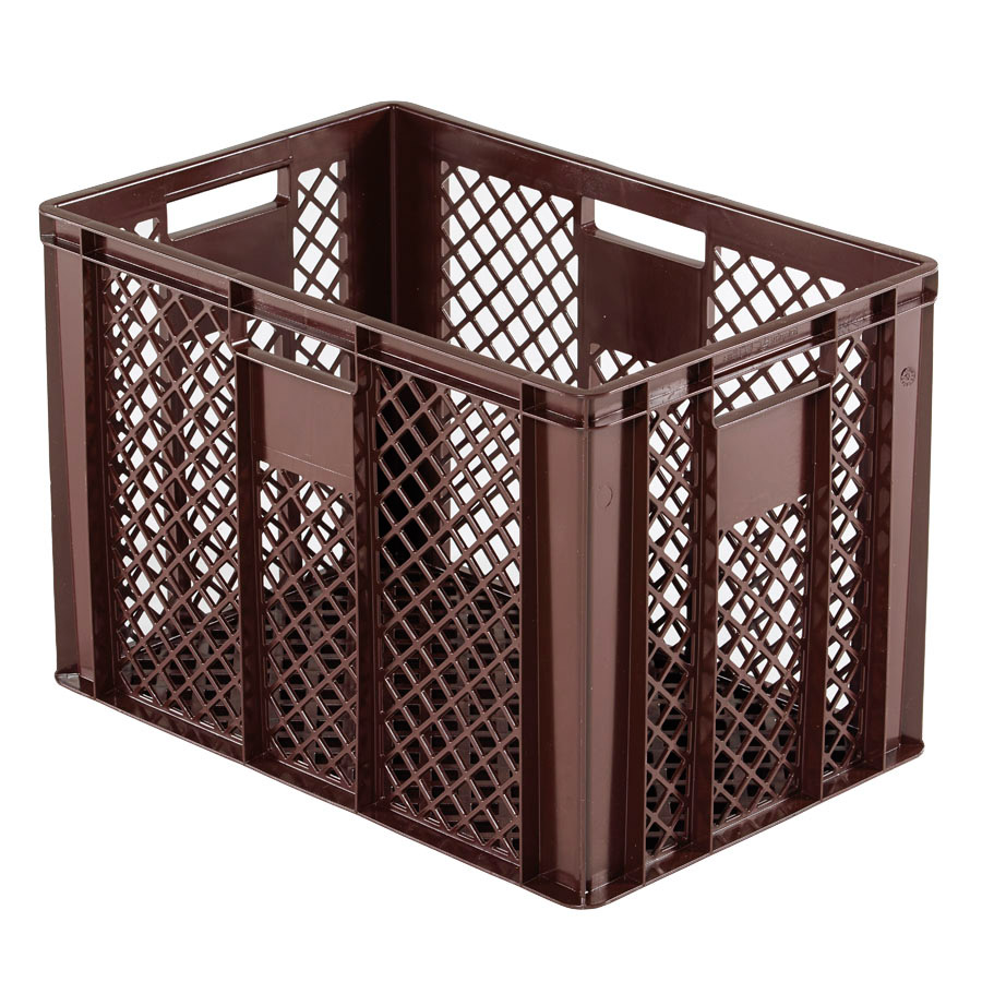 [045477] Caja plástica para pan con fondo y paredes perforadas y asas abiertas - Dim.: 600x400x410h mm - Marrón