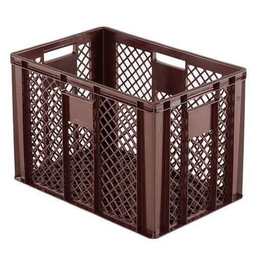 [045477] Caja plástica para pan con fondo y paredes perforadas y asas abiertas - Dim.: 600x400x410h mm - Marrón