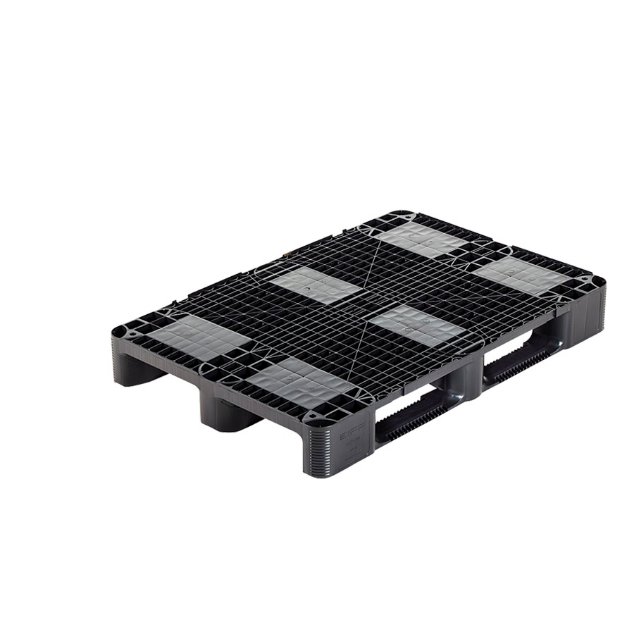 [045498] Palet plástico industrial con superficie rejada - Carga max. 3.500 Kg - Dim.: 1200x800x145h mm - Negro
