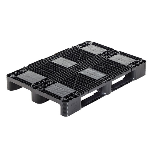 [045498] Palet plástico industrial con superficie rejada - Carga max. 3.500 Kg - Dim.: 1200x800x145h mm - Negro