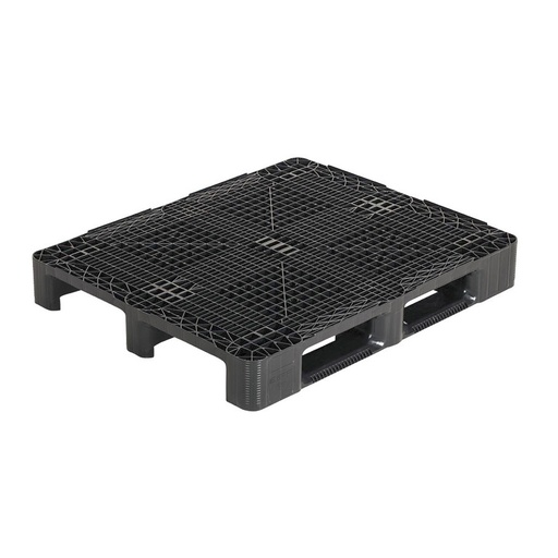 [045502] Palet plástico industrial con superficie rejada y 3 patines - Carga max. 4.000 Kg - Dim.: 1200x1000x160h mm - Gris oscuro