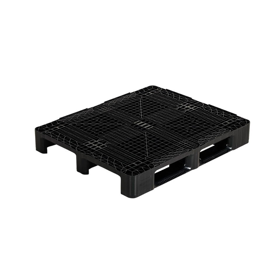 [045503] Palet plástico industrial con superficie rejada y 3 patines - Carga max. 4.500 Kg - Dim.: 1200x1000x160h mm - Negro