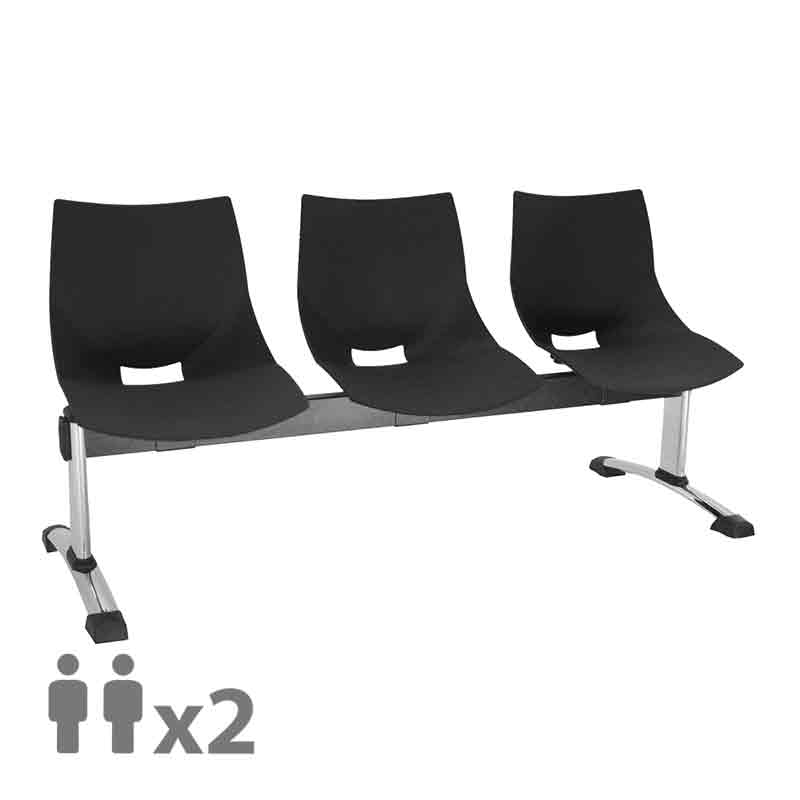 [045510] Banqueta con asientos plásticos monoblock negros y patas cromadas - 2 plazas - Dim.: 1000x600x770h mm