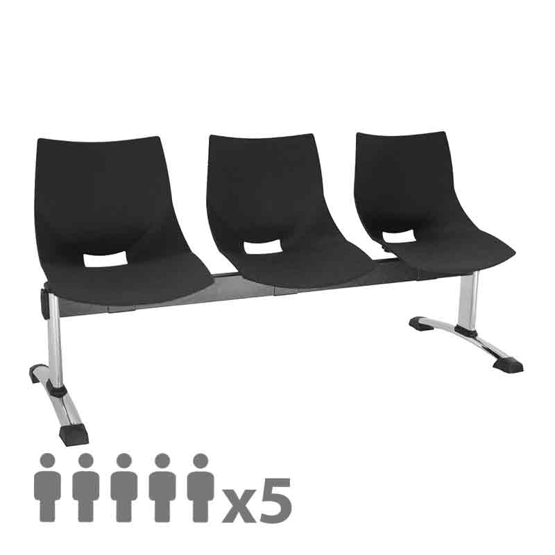 [045513] Banqueta con asientos plásticos monoblock negros y patas cromadas - 5 plazas - Dim.: 2500x600x770h mm
