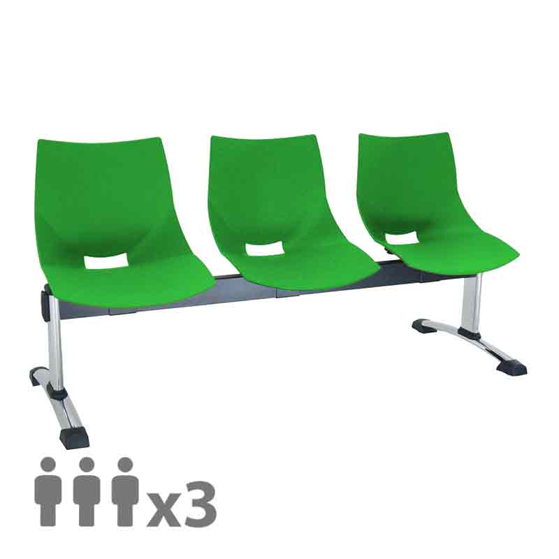 [045535] Banqueta con asientos plásticos monoblock verdes y patas cromadas - 3 plazas - Dim.: 1500x600x770h mm