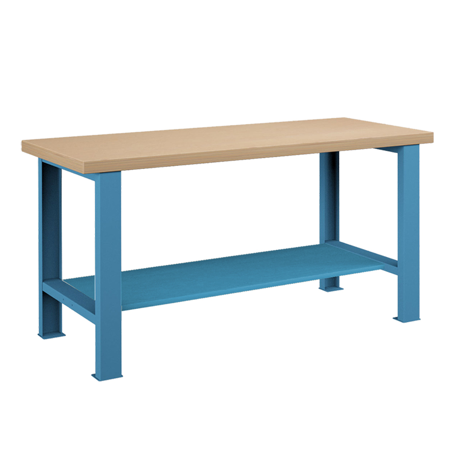 [045610] Banco de trabajo estándar - Dim.: 1500x750x840h mm - Encimera Multiplex, 2 patas, 1 estante inferior  metálico - Azul ral 5012