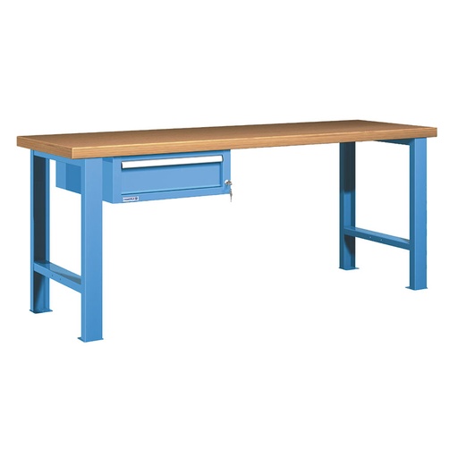 [045613] Banco de trabajo estándar - Dim.: 2000x750x840h mm - Encimera Multiplex, 2 patas, 1 cajón - Azul ral 5012