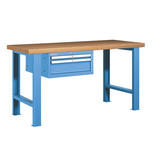 [045614] Banco de trabajo estándar - Dim.: 1500x750x840h mm - Encimera Multiplex, 2 patas, 1 armario 283h mm - Azul ral 5012