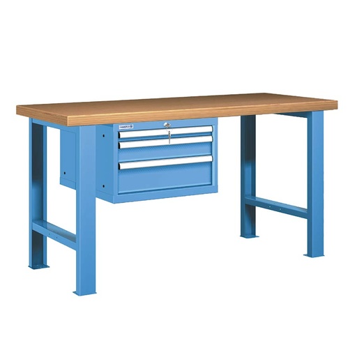 [045616] Banco de trabajo estándar - Dim.: 1500x750x840h mm - Encimera Multiplex, 2 patas, 1 armario 383h mm - Azul ral 5012