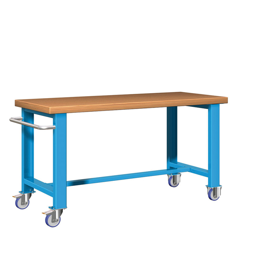 [045622] Banco de trabajo estándar móvil - Dim.: 1500x750x840h mm - Multiplex, 1 tirador y 4 ruedas - Azul ral 5012