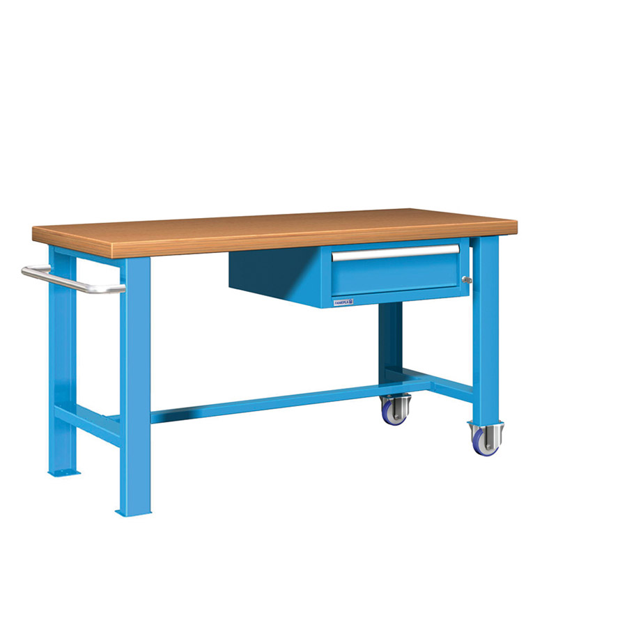 [045623] Banco de trabajo estándar móvil - Dim.: 1500x750x840h mm - Multiplex y 1 cajón de 150h mm - Azul ral 5012