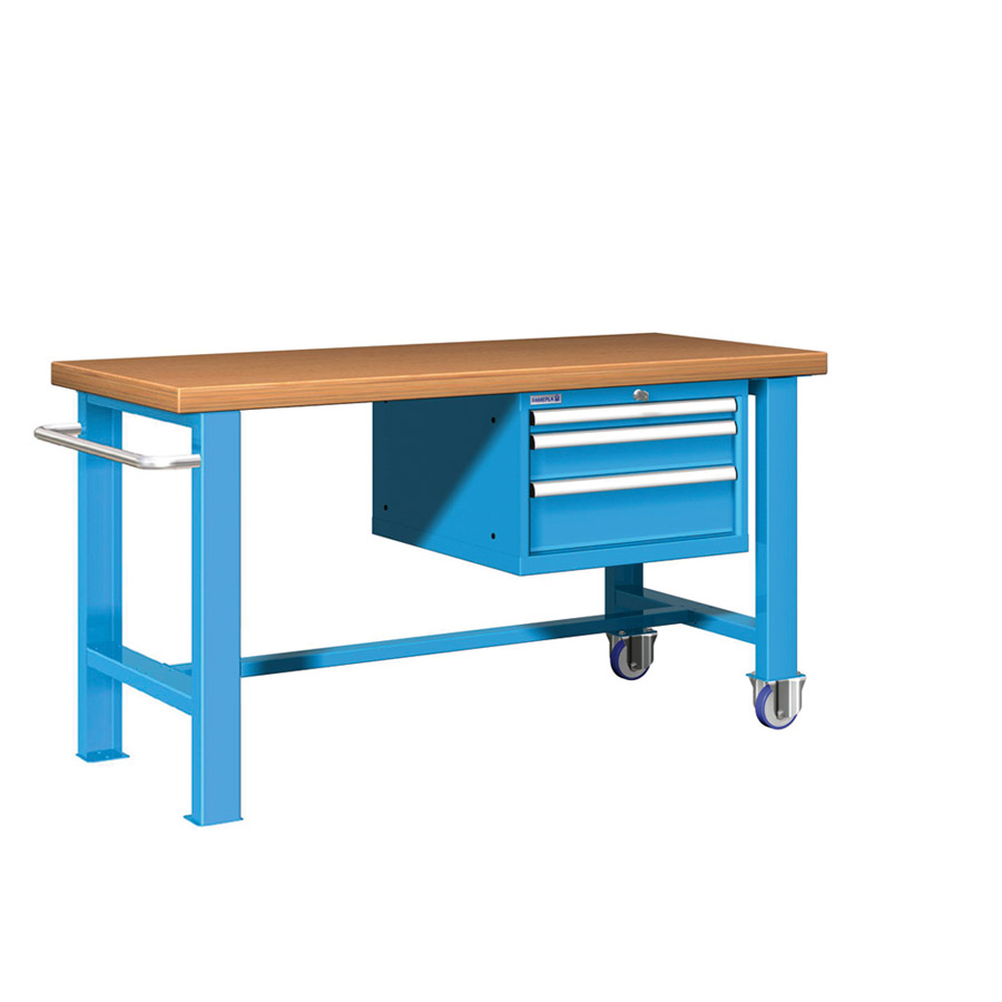 [045624] Banco de trabajo estándar móvil - Dim.: 1500x750x840h mm - Cajones de altura 50, 100 y 150 mm - Azul ral 5012