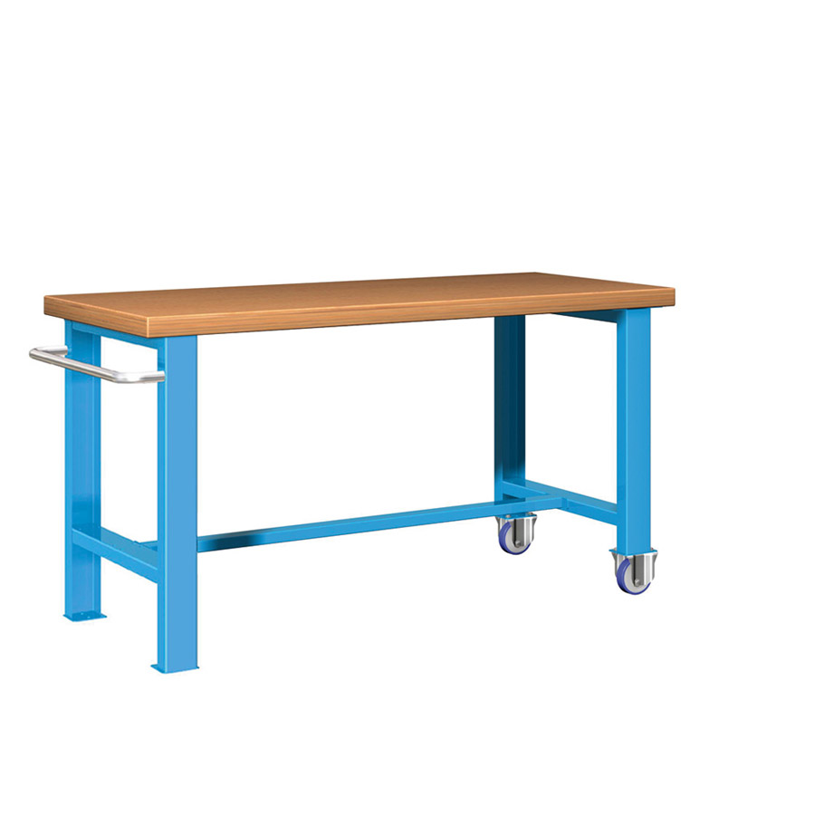 [045626] Banco de trabajo estándar móvil - Dim.: 1500x750x840h mm - Multiplex, tirador y 2 ruedas - Azul ral 5012