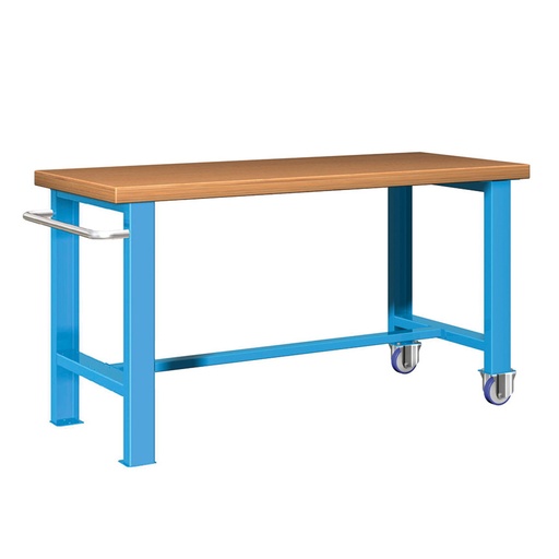 [045626] Banco de trabajo estándar móvil - Dim.: 1500x750x840h mm - Multiplex, tirador y 2 ruedas - Azul ral 5012