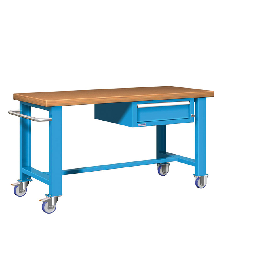 [045627] Banco de trabajo estándar móvil - Dim.: 1500x750x840h mm - Multiplex y 1 cajón de 150h mm - Azul ral 5012
