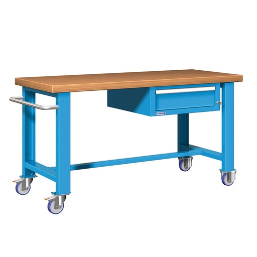 [045627] Banco de trabajo estándar móvil - Dim.: 1500x750x840h mm - Multiplex y 1 cajón de 150h mm - Azul ral 5012