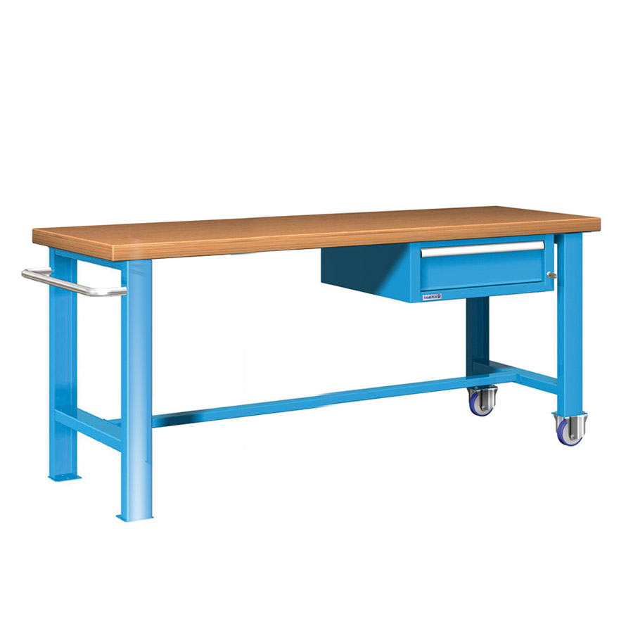 [045628] Banco de trabajo estándar móvil - Dim.: 2000x750x840h mm - Multiplex y 1 cajón de 150h mm - Azul ral 5012