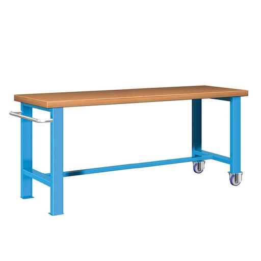 [045630] Banco de trabajo estándar móvil - Dim.: 2000x750x840h mm - Multiplex, tirador y 2 ruedas - Azul ral 5012