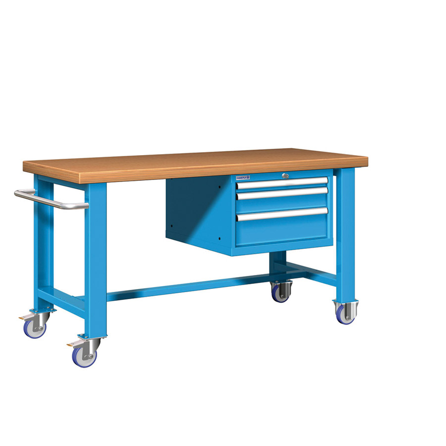 [045634] Banco de trabajo estándar móvil - Dim.: 1500x750x840h mm - Cajones de altura 50, 100 y 150 mm - Azul ral 5012