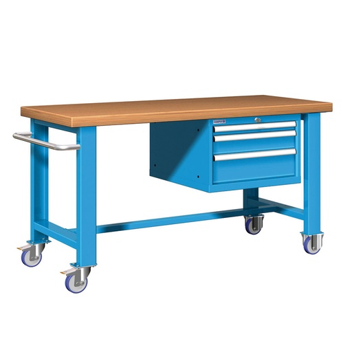 [045634] Banco de trabajo estándar móvil - Dim.: 1500x750x840h mm - Cajones de altura 50, 100 y 150 mm - Azul ral 5012