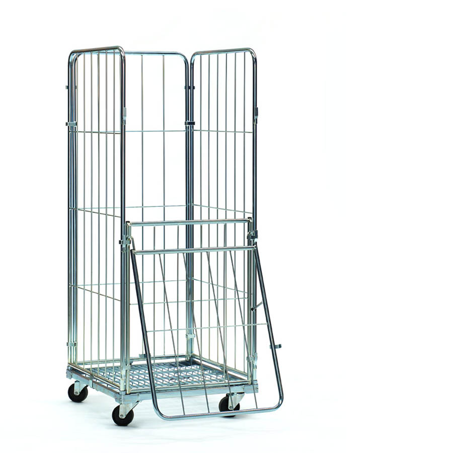 [045756] Roll contenedor de varilla cincada con 3 lados y puerta - Dim.: 720x800x1800h mm - Acero cincado