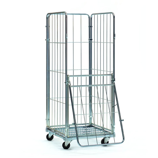 [045756] Roll contenedor de varilla cincada con 3 lados y puerta - Dim.: 720x800x1800h mm - Acero cincado