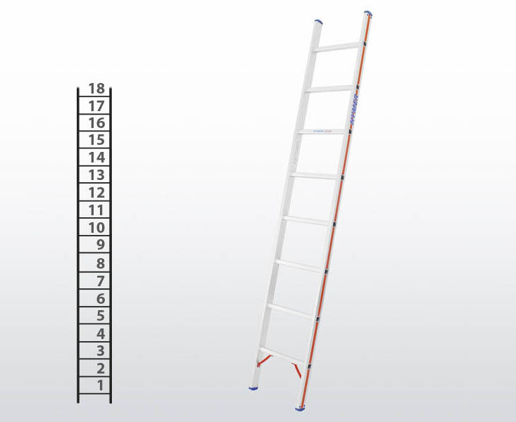 [045781] Escalera apoyable manual de un tramo para uso profesional con 18 peldaños - Dim.: 425 x 5240h mm - Aluminio