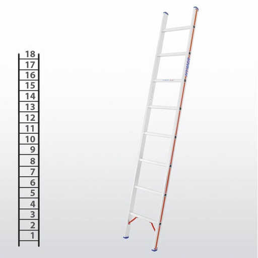[045781] Escalera apoyable manual de un tramo para uso profesional con 18 peldaños - Dim.: 425 x 5240h mm - Aluminio