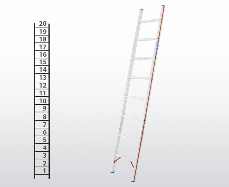 [045782] Escalera apoyable manual de un tramo para uso profesional con 20 peldaños - Dim.: 425 x 5800h mm - Aluminio
