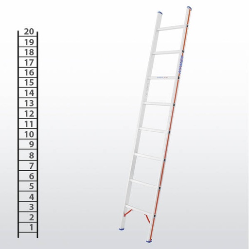[045782] Escalera apoyable manual de un tramo para uso profesional con 20 peldaños - Dim.: 425 x 5800h mm - Aluminio