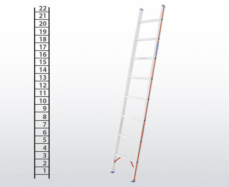 [045783] Escalera apoyable manual de un tramo para uso profesional con 22 peldaños - Dim.: 425 x 6360h mm - Aluminio