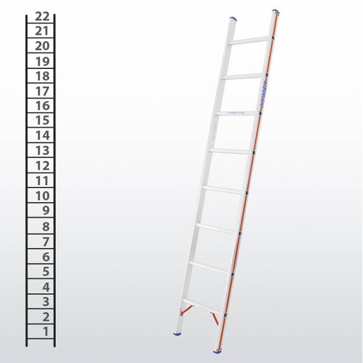 [045783] Escalera apoyable manual de un tramo para uso profesional con 22 peldaños - Dim.: 425 x 6360h mm - Aluminio