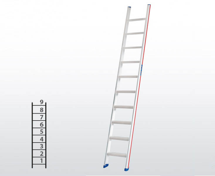 [045788] Escalera apoyable manual de un tramo para uso profesional con 9 escalones - Dim.: 425 x 2510h mm - Aluminio