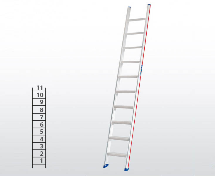[045790] Escalera apoyable manual de un tramo para uso profesional con 11 escalones - Dim.: 425 x 3100h mm - Aluminio