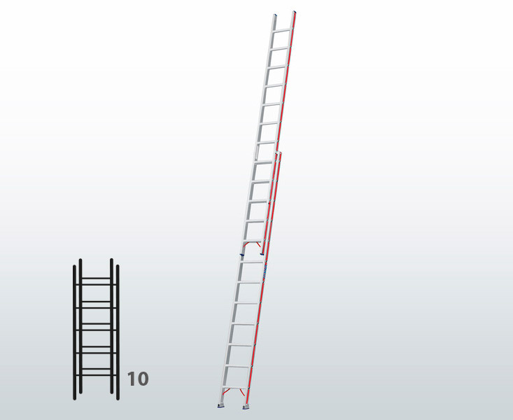[045793] Escalera manual de dos tramos extensibles para uso profesional con 10 peldaños - Dim.: 425 x 2970h mm - Aluminio