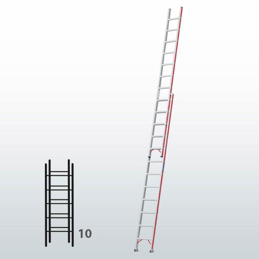 [045793] Escalera manual de dos tramos extensibles para uso profesional con 10 peldaños - Dim.: 425 x 2970h mm - Aluminio