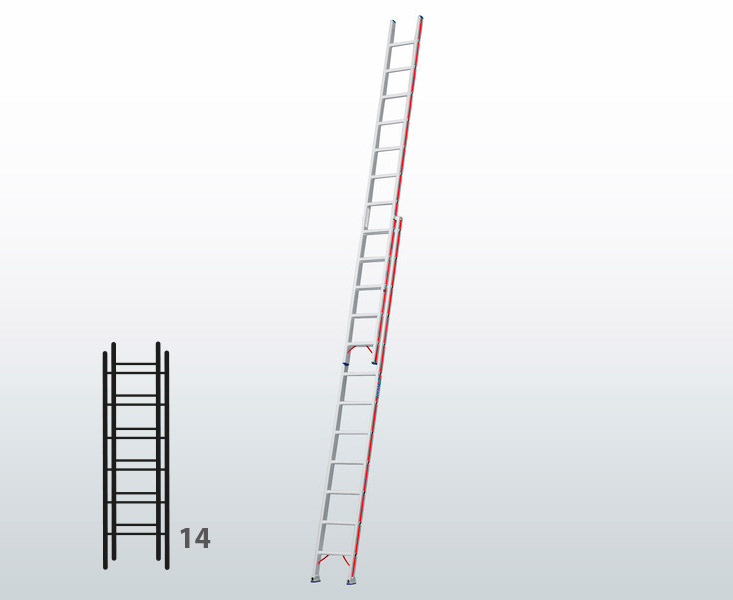 [045794] Escalera manual de dos tramos extensibles para uso profesional con 14 peldaños - Dim.: 425 x 4090h mm - Aluminio