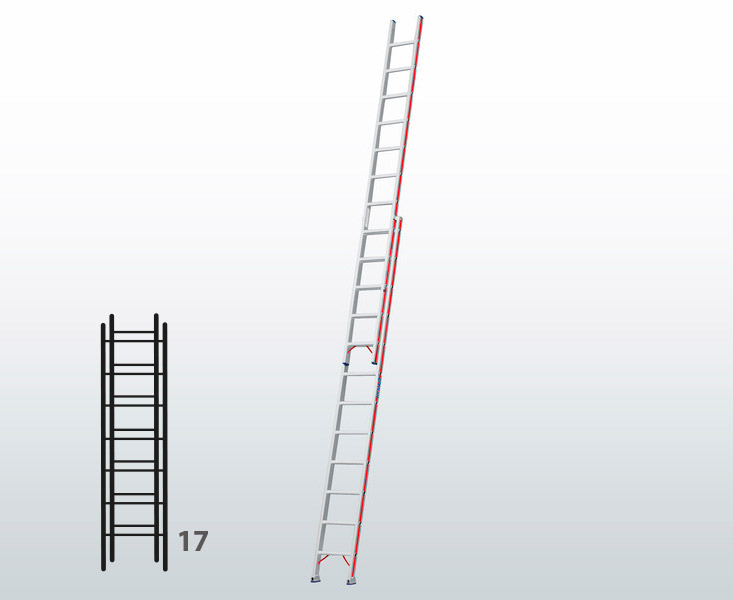 [045795] Escalera manual de dos tramos extensibles para uso profesional con 17 peldaños - Dim.: 425 x 4930h mm - Aluminio