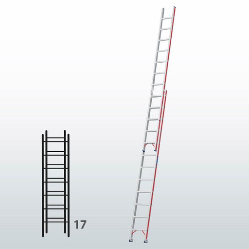 [045795] Escalera manual de dos tramos extensibles para uso profesional con 17 peldaños - Dim.: 425 x 4930h mm - Aluminio
