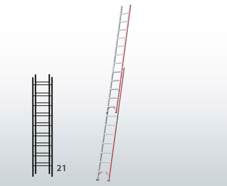 [045796] Escalera manual de dos tramos extensibles para uso profesional con 21 peldaños - Dim.: 425 x 6050h mm - Aluminio
