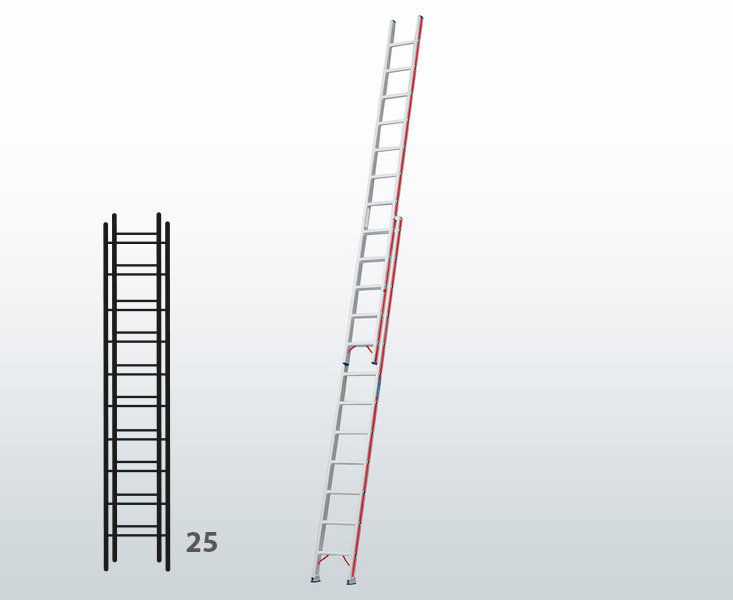 [045797] Escalera manual de dos tramos extensibles para uso profesional con 25 peldaños - Dim.: 425 x 7260h mm - Aluminio
