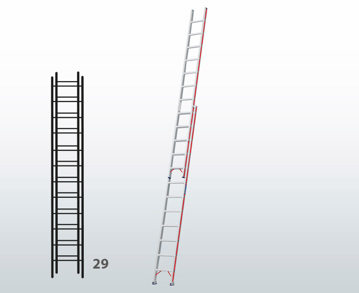 [045798] Escalera manual de dos tramos extensibles para uso profesional con 29 peldaños - Dim.: 425 x 8380h mm - Aluminio