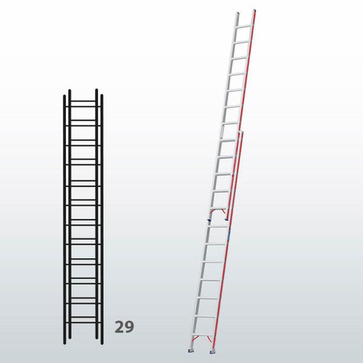 [045798] Escalera manual de dos tramos extensibles para uso profesional con 29 peldaños - Dim.: 425 x 8380h mm - Aluminio