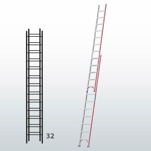 [045799] Escalera manual de dos tramos extensibles para uso profesional con 32 peldaños - Dim.: 425 x 9220h mm - Aluminio