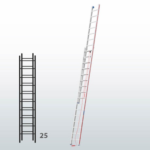 [045800] Escalera de dos tramos extensibles mediante cuerda para uso profesional con 25 peldaños - Dim.: 425 x 7260h mm - Aluminio